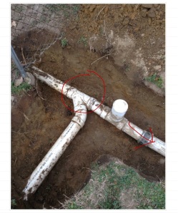 The black line in the red circle is a big crack in the joint. The red arrow is the portion leading to the future shop. 